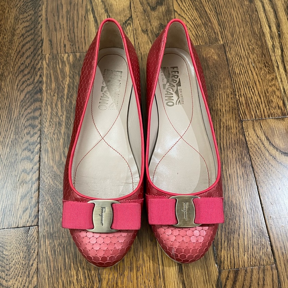 Salvatore Ferragamo Pink Leather Ballet Flats